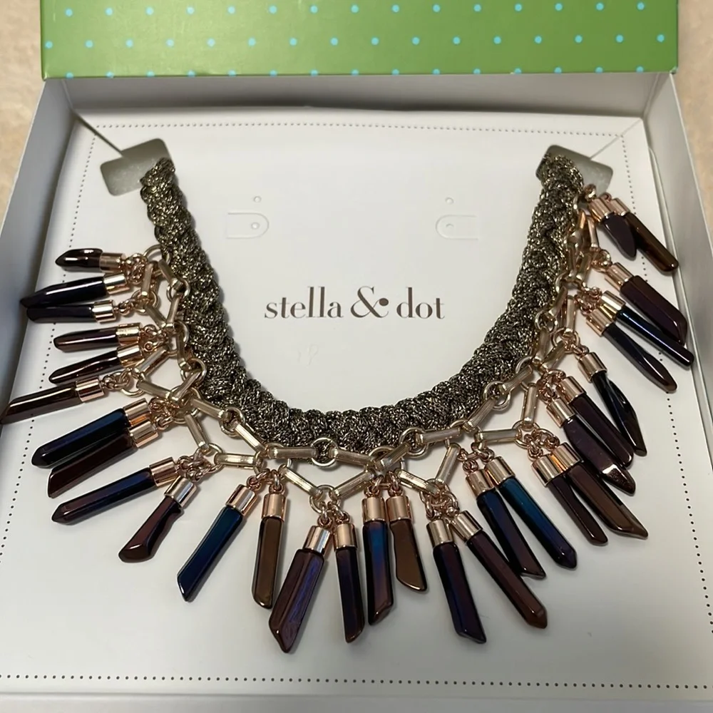 Stella & Dot Bronze/Rose Gold Bora Fringe Hand Braided Statement Necklace 17”+ - Picture 2 of 8